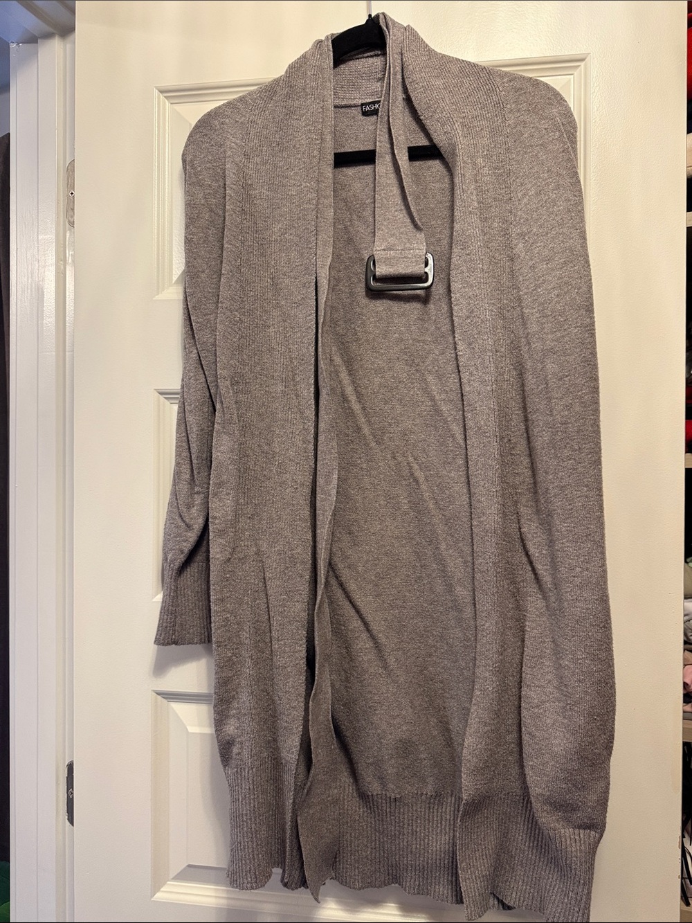 Fashion Nova Taupe Open-Front Cardigan with Belt Detail